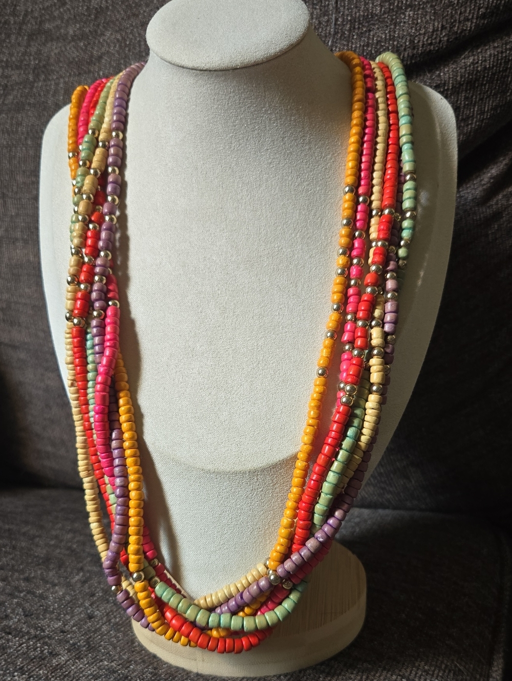 Vintage Wood Multicolor Seed Bead Layered Necklace - Rainbow Boho💫